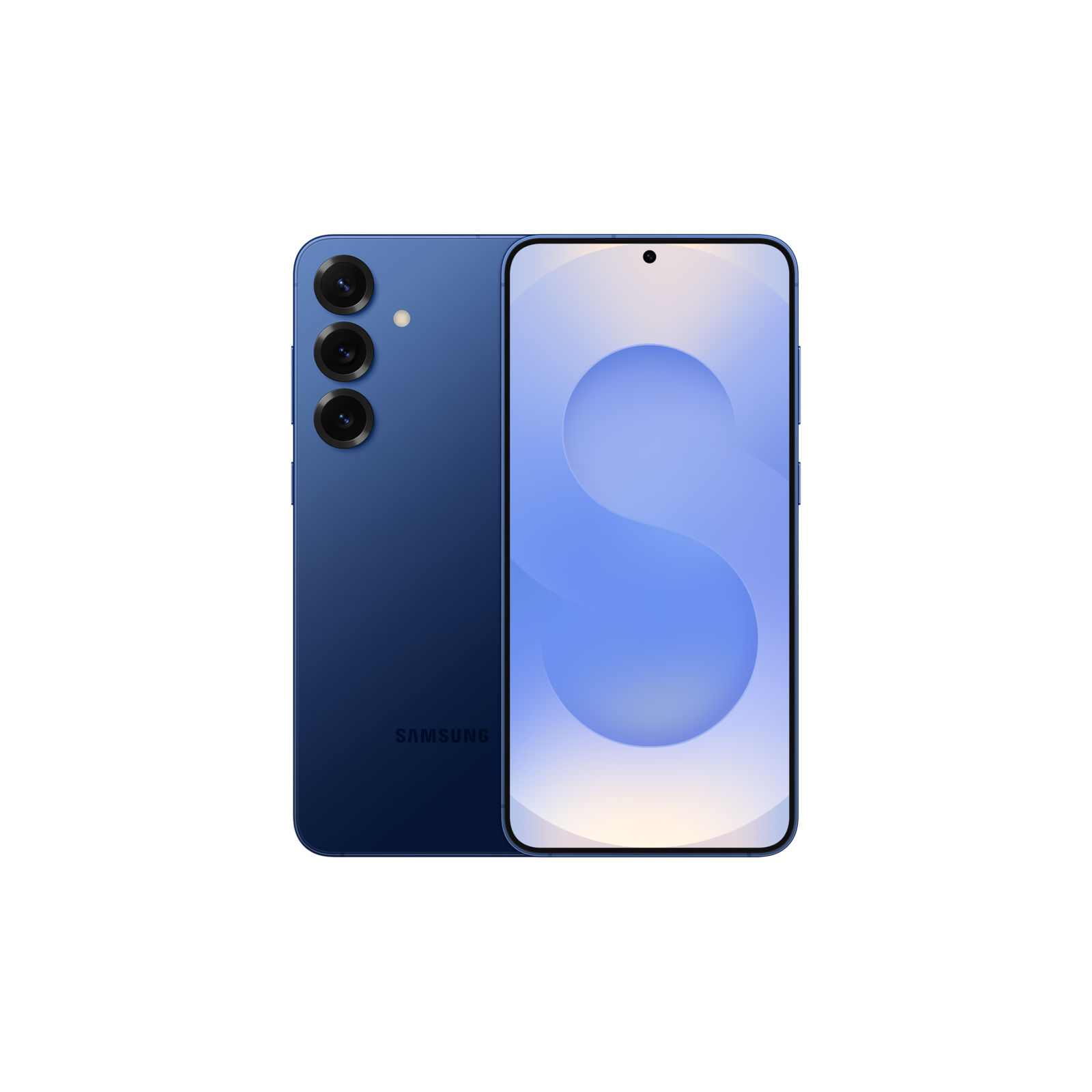 Samsung Galaxy S25+ в цвете Navy, вид спереди и сзади